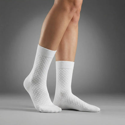 Chaussettes bambou ORVYA – portées (blanc)