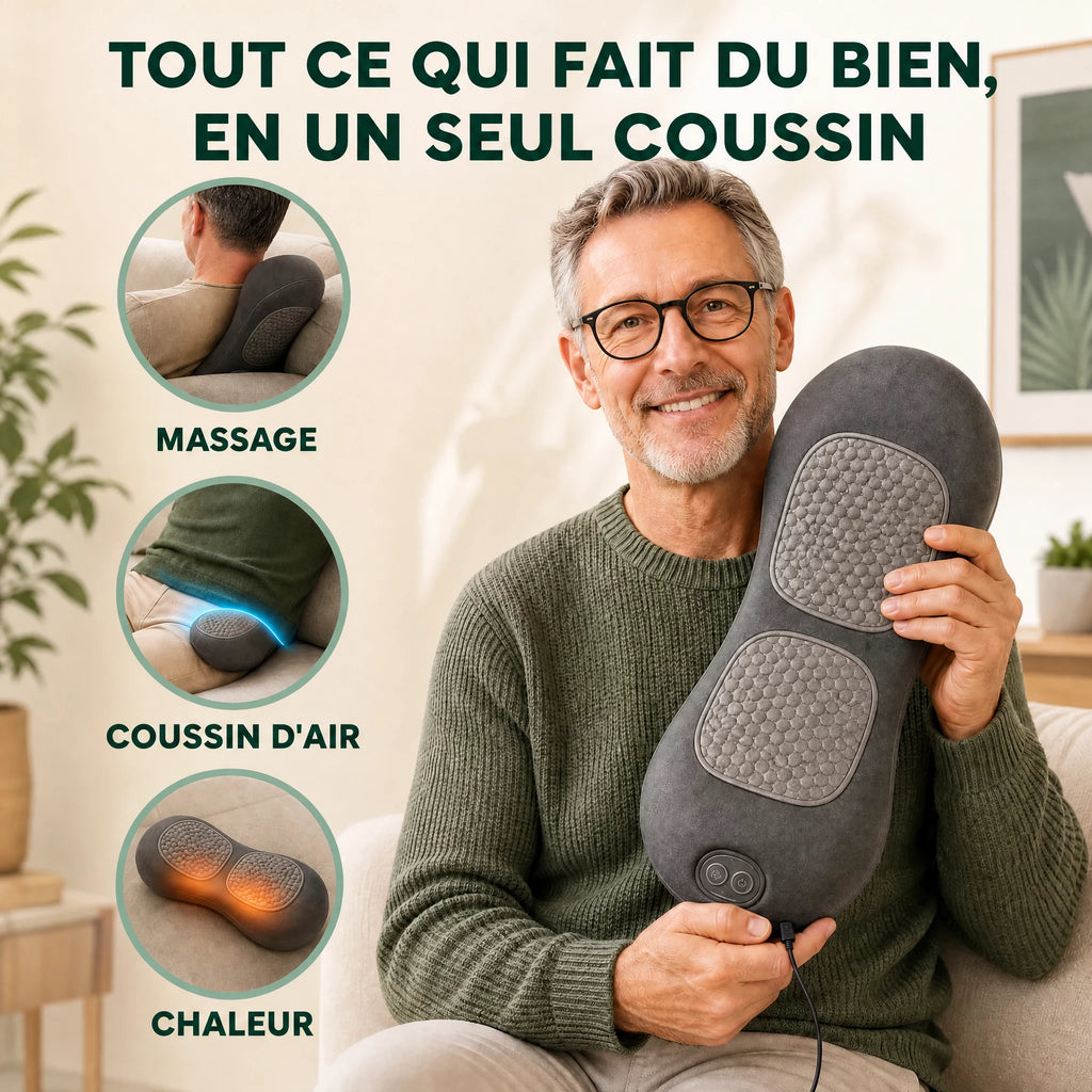 Massage, coussin d'air et chaleur en un seul coussin