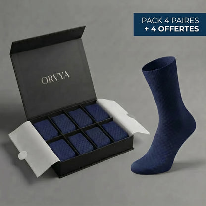 Chaussettes bambou ORVYA – coffret pack 4 + 4 offertes (bleu)