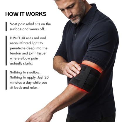 Man using LUMIFLUX Pro Pad on elbow